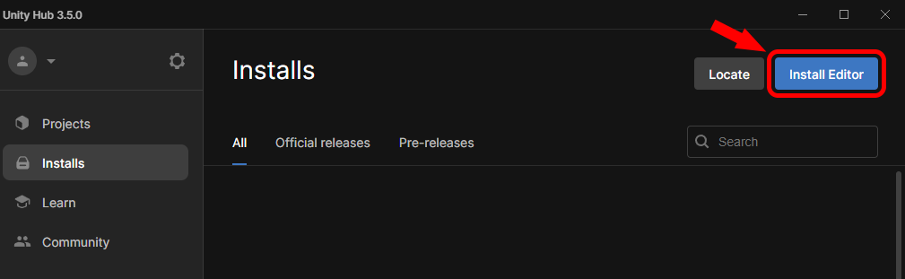 Unity "Installs" Tab