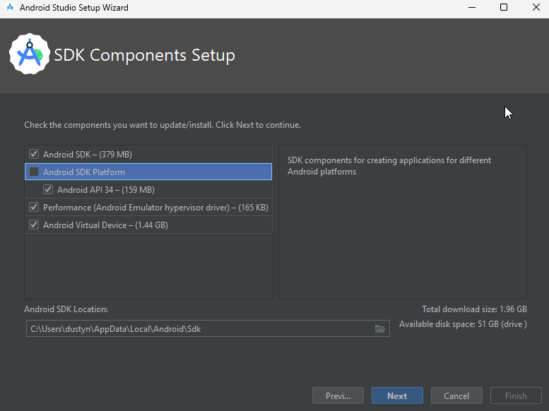 Android Studio - SDK Komponenten